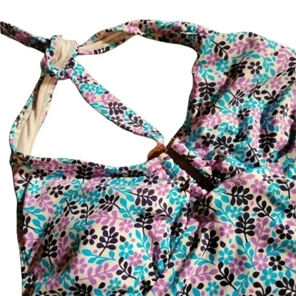 Old  Navy 2 piece Tankini size medium Black turquoise print neck ties - Picture 3 of 6